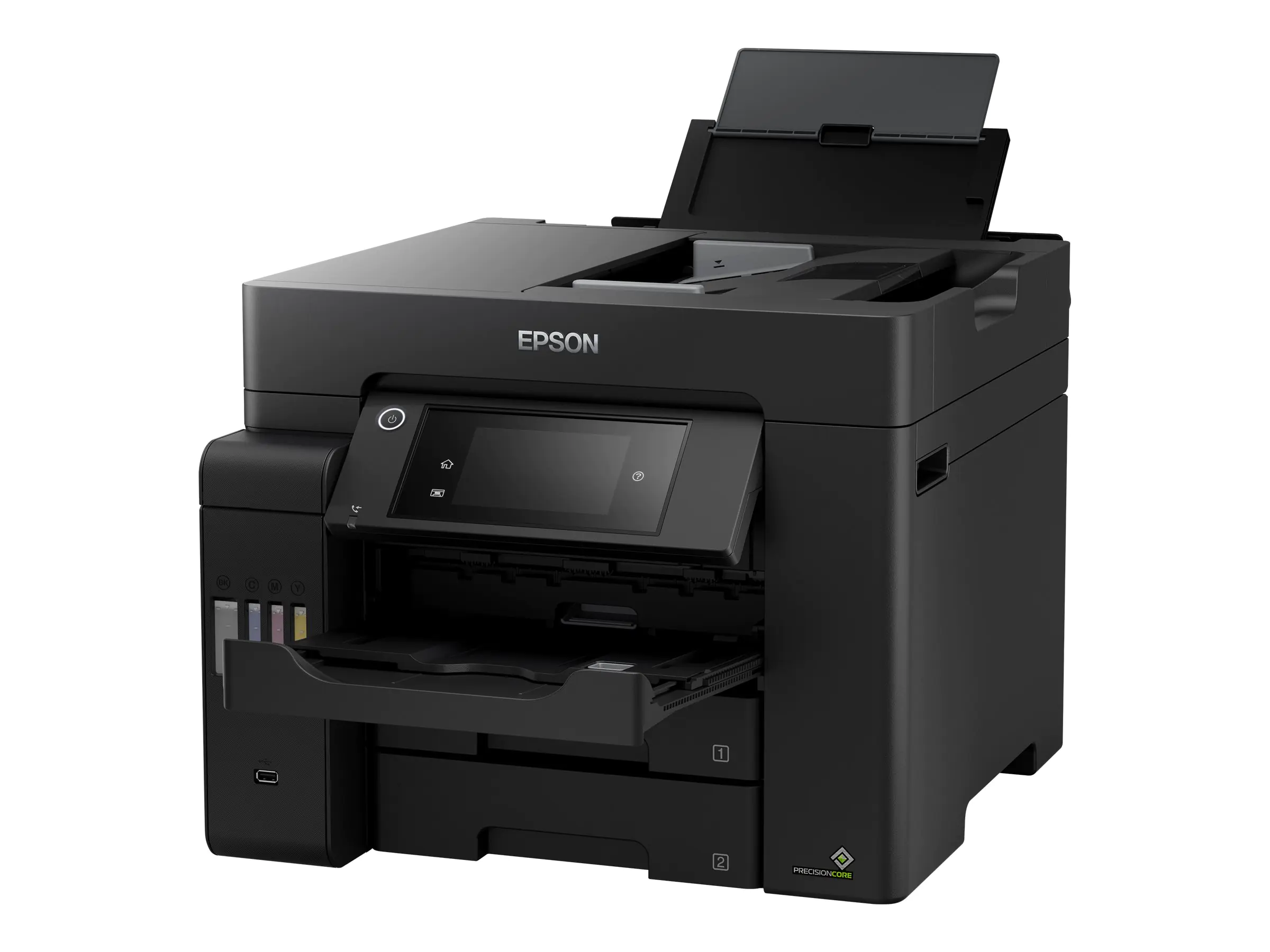 Epson EcoTank ET-5800 - Multifunktionsdrucker - Farbe - Tintenstrahl - A4 (210 x 297 mm) (Original) - A4 (Medien) - bis zu 25 Seiten/Min. (Drucken) - 550 Blatt - 33.6 Kbps - USB 2.0, LAN, Wi-Fi(ac) - Schwarz