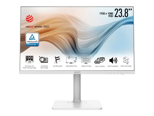 MSI Modern MD241PWDE - LED-Monitor - 60 cm (23.8") - 1920 x 1080 Full HD (1080p) @ 75 Hz - IPS - 250 cd/m² - 1000:1 - 5 ms - HDMI, USB-C - Lautsprecher - weiß