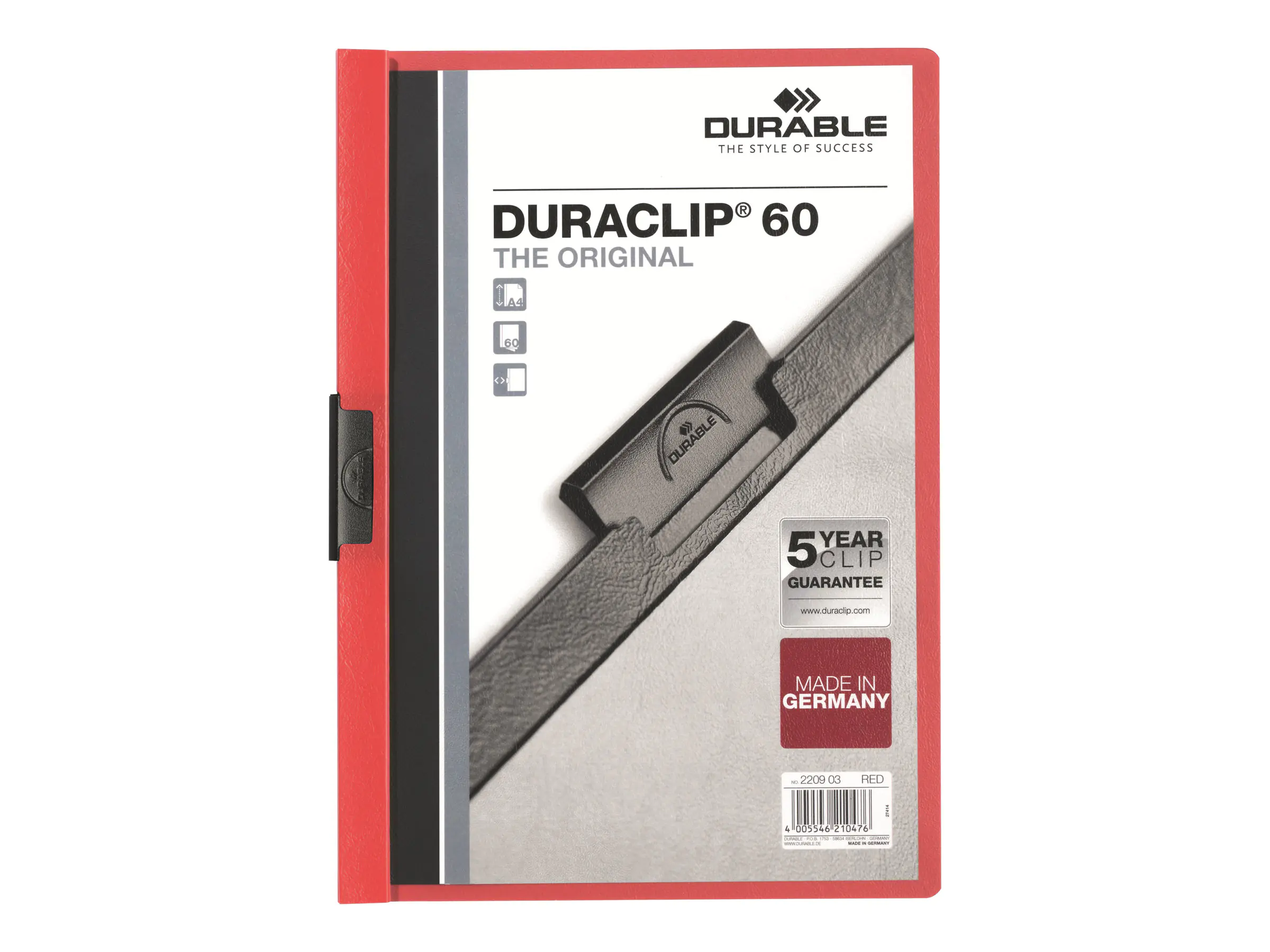 DURABLE Klemmmappe DURACLIP 60 220903 DIN A4 Hartfolie rot