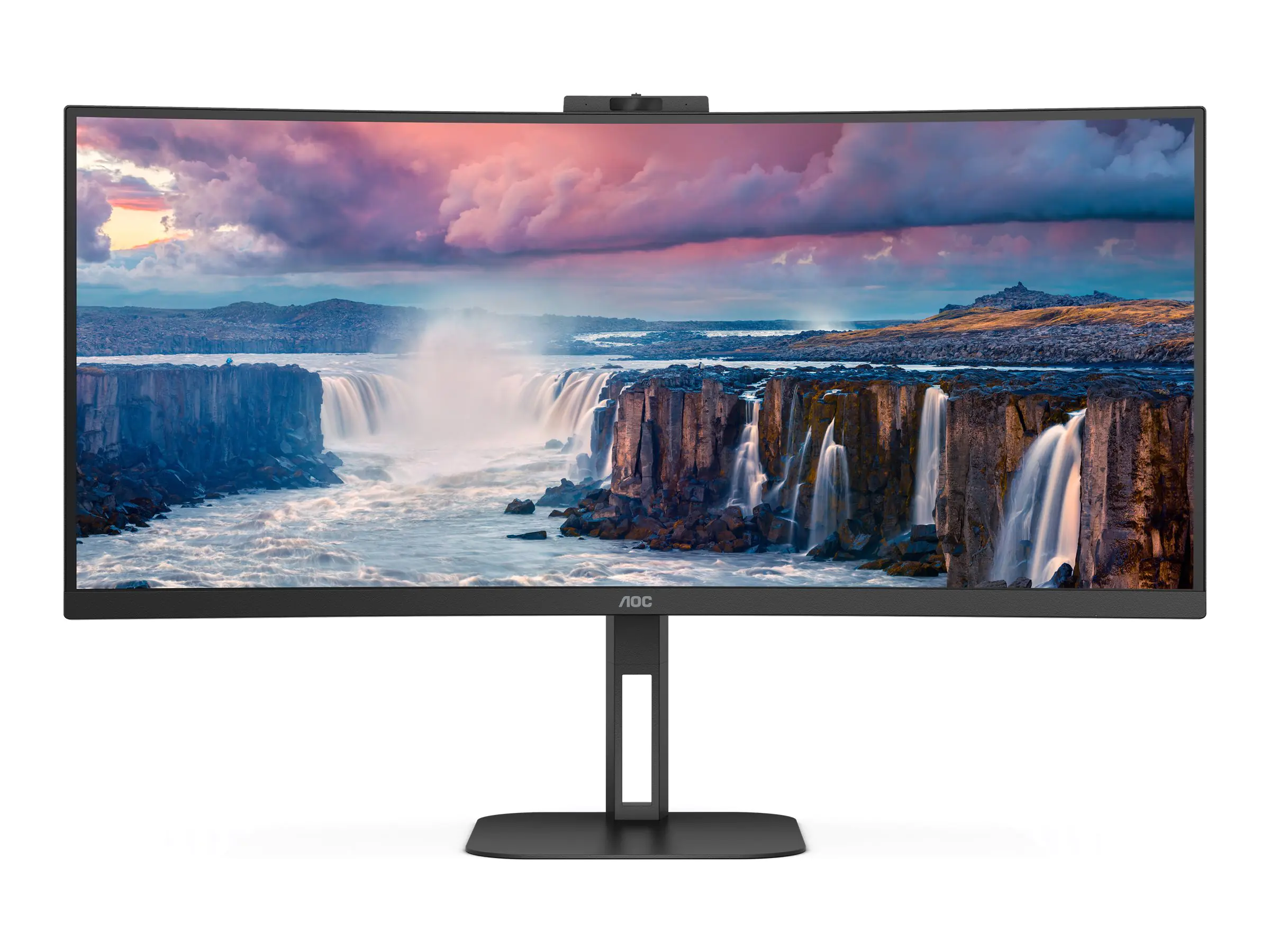 AOC Value-line CU34V5CW/BK - V5 series - LED-Monitor - gebogen - 86.4 cm (34") - 3440 x 1440 WQHD @ 100 Hz - VA - 300 cd/m² - 3000:1 - 4 ms - HDMI, DisplayPort, USB-C - Lautsprecher - Schwarz