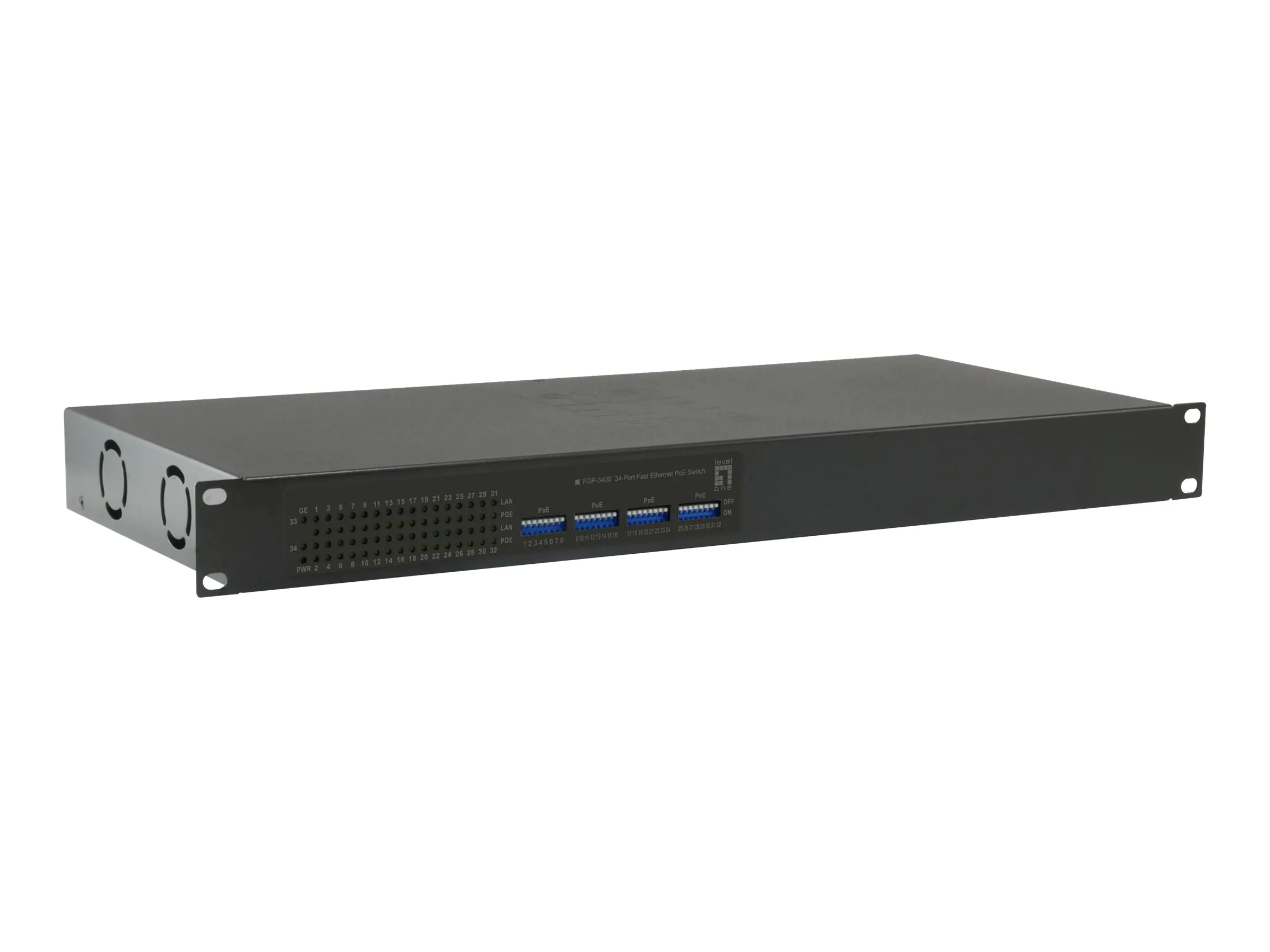 LevelOne FGP-3400W760 - Switch - 32 x 10/100 (PoE+) + 2 x 10/100/1000 - an Rack montierbar, Desktop - PoE+ (760 W)
