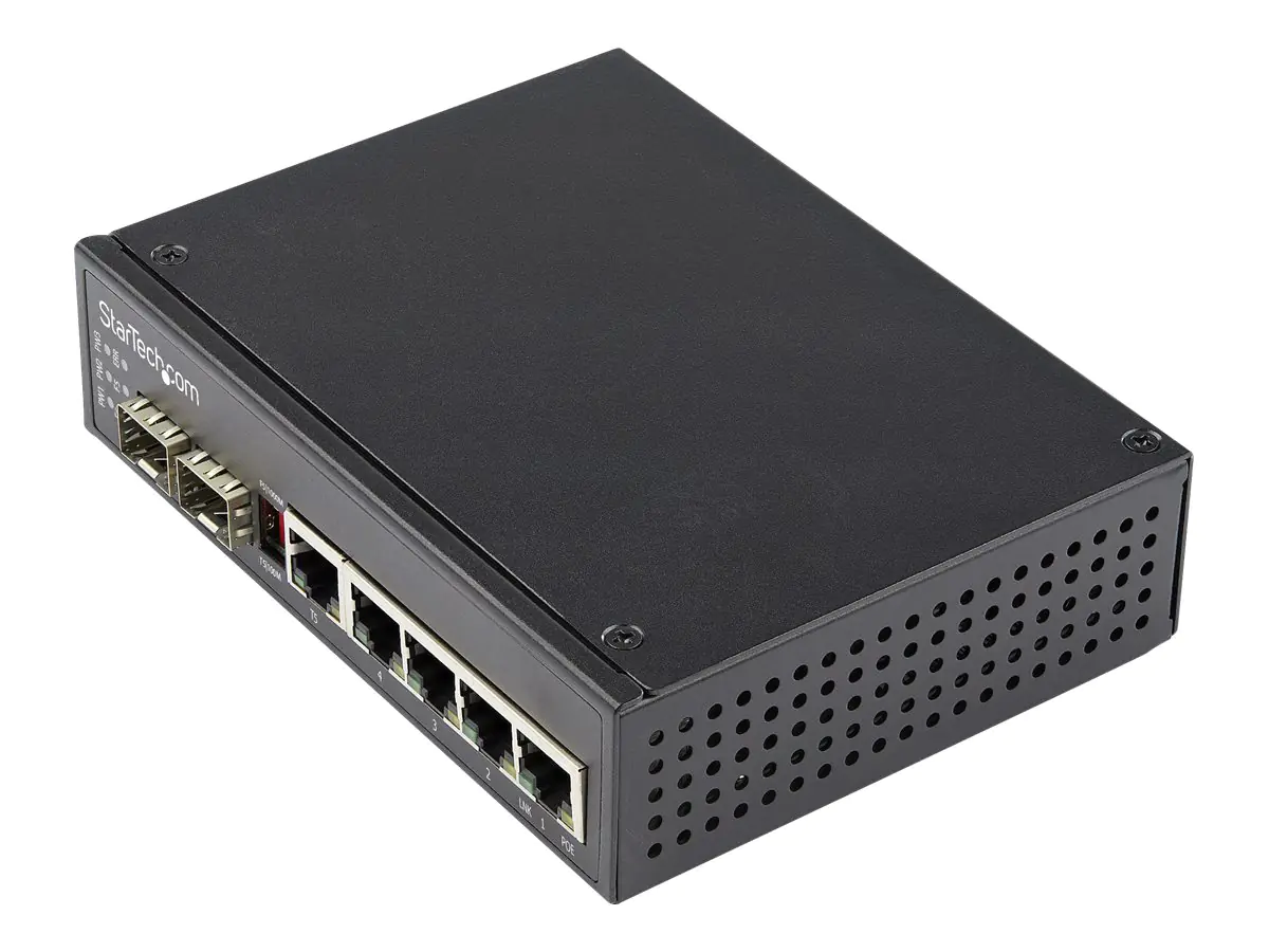 StarTech.com Industrial 6 Port Gigabit Ethernet Switch 5 +2 SFP Slots 30W - Switch - 1 x 10/100/1000 + 4 x 10/100/1000 (PoE+) IES1G52UPDIN