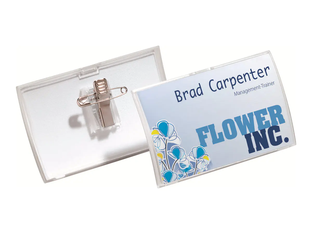 Durable CLICK FOLD - Namensschild - für 54 x 90 mm - Clip, Nadel - durchsichtig (Packung mit 25) 8214-19