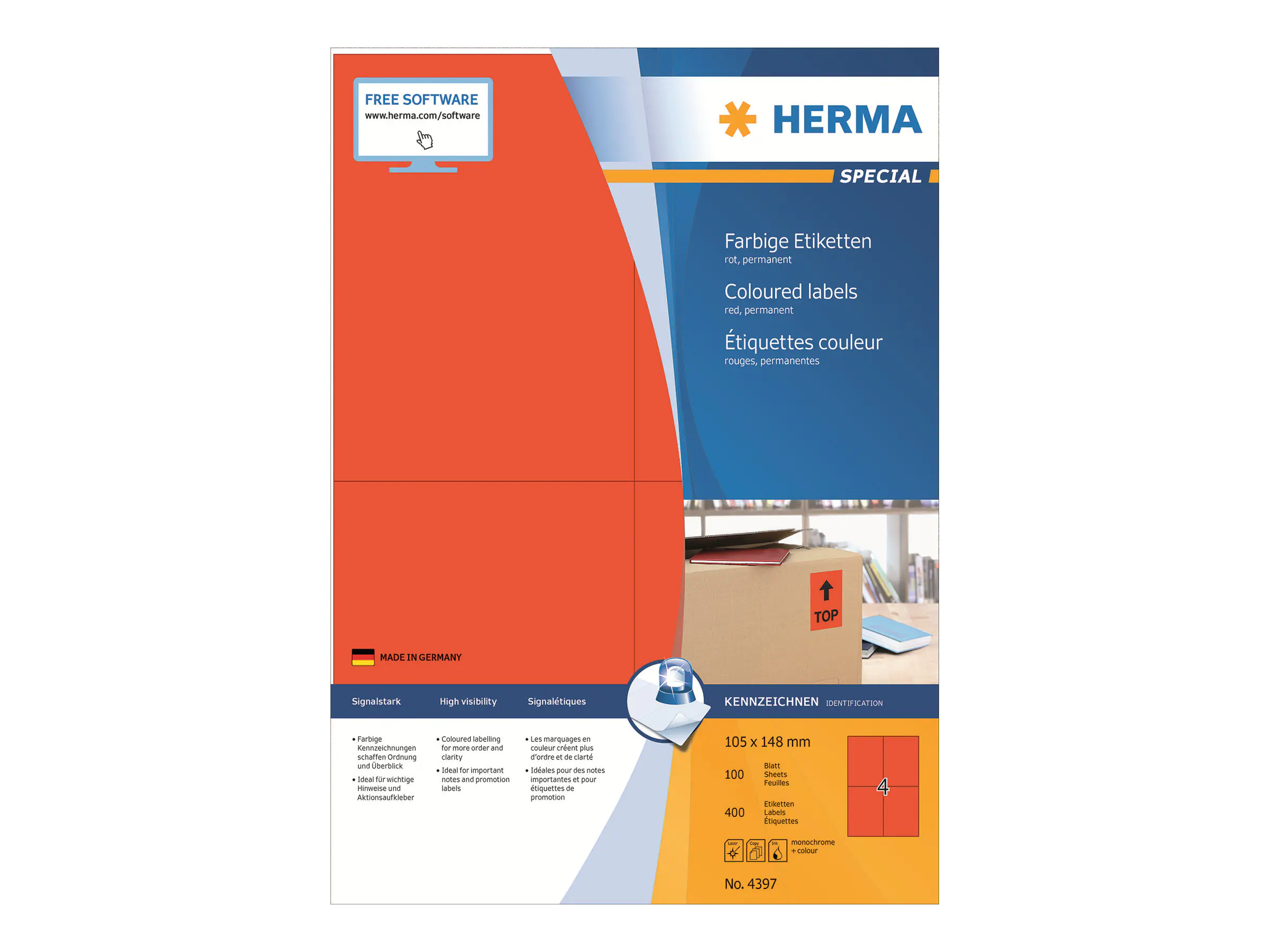 HERMA Special - Papier - matt - permanent selbstklebend - Rot - A6 (105 x 148 mm) 4397