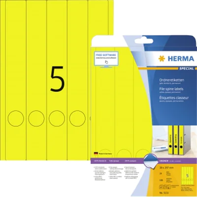 HERMA Ordneretiketten 5131 DIN A4 38x297mm gelb 100 St./Pack HERMA Ordneretiketten 5131 DIN A4 38x297mm gelb 100 St./Pack