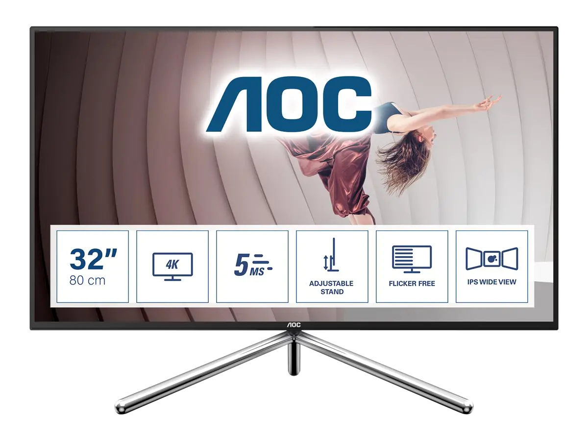 AOC U32U1 - LED-Monitor - 80 cm (31.5") - 3840 x 2160 4K @ 60 Hz - IPS - 600 cd/m² - 1300:1 - DisplayHDR 600 - 5 ms - 2xHDMI, DisplayPort, USB-C - Lautsprecher - Schwarz/Silber