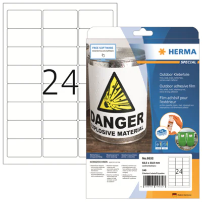 HERMA Outdoor Etikett Special 9532 63,5x33,9mm weiß 240 St./Pack. HERMA Outdoor Etikett Special 9532 63,5x33,9mm weiß 240 St./Pack.