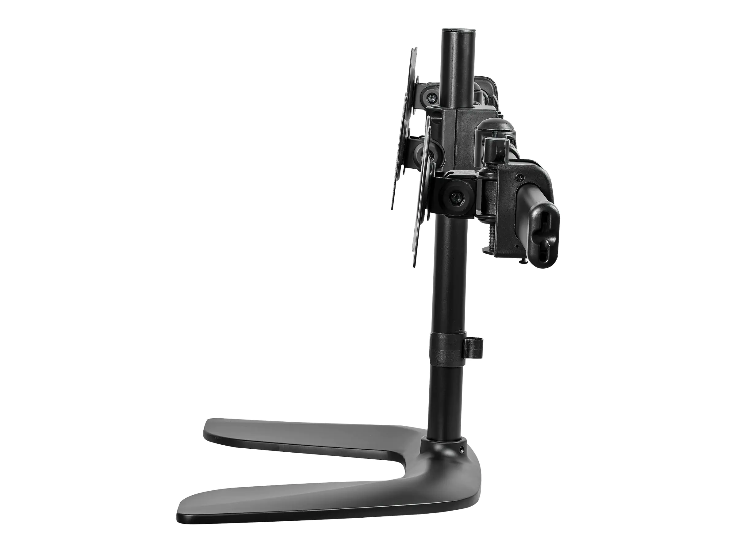 StarTech Dreifach Monitorhalterung - Schwenkbar - Stahl und Aluminium - für VESA Monitore bis zu 27 Zoll - 3fach Monitorarm - Aufstellung (Abschlusskappen, Stange, Bodenplatte, Querstange, Unterlegscheiben, Schrauben, Manschette, 2 Monitorarme, VESA-Halte