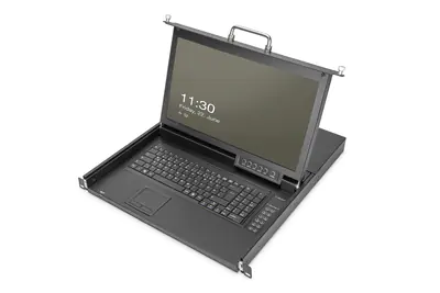 DIGITUS Modulare HD LCD KVM Konsole mit 17" TFT, 16-Port HDMI KVM Anschluss, Touchpad, deutsches Ta