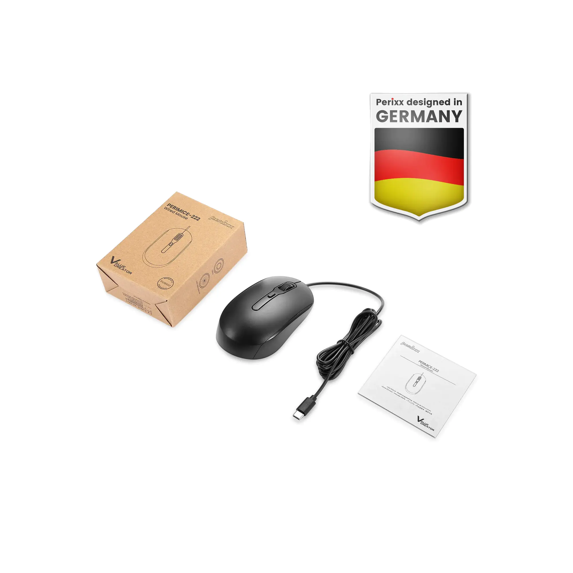 Perixx PERIMICE-222CB Maus optisch Silent USB-C schwarz - Maus - Optisch