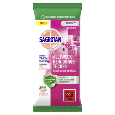 Sagrotan Reinigungstuch Blütenfrische & grüner Apfel 60 St./Pack. Sagrotan Reinigungstuch Blütenfrische & grüner Apfel 60 St./Pack.