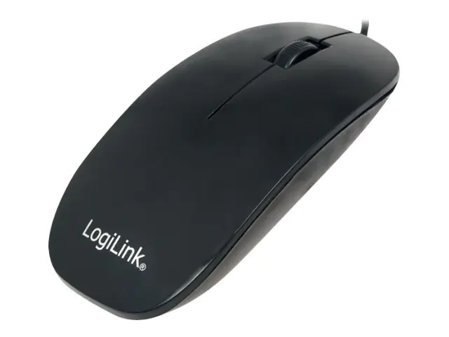 LogiLink Slim - Maus - rechts- und linkshändig - optisch - 3 Tasten - kabelgebunden - USB - Schwarz