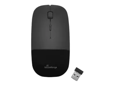 MediaRange MROS215 - Maus - optisch - 3 Tasten - kabellos - 2.4 GHz - kabelloser Empfänger (USB) - glänzend schwarz
