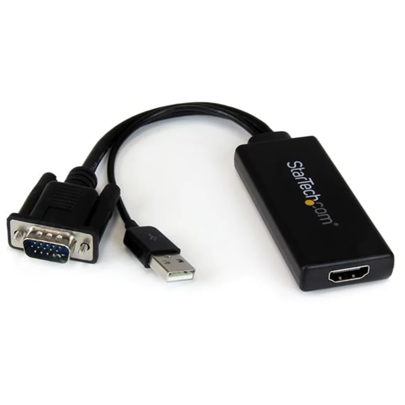 StarTech VGA-auf-HDMI-Adapter mit USB-Audio & -Stromversorgung - Mobiler VGA-auf-HDMI-Konverter - 1080p - Adapterkabel - HD-15 (VGA), USB Typ B männlich zu HDMI weiblich - 26 cm - Schwarz - USB-Strom, 1080p-Unterstützung, aktiv