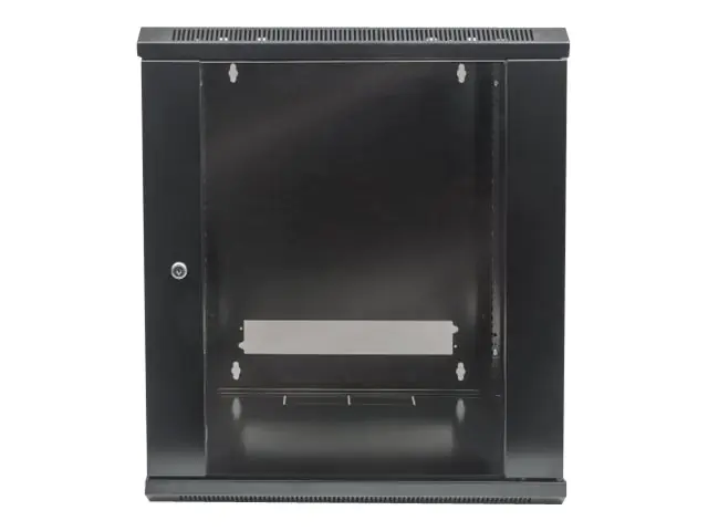 Intellinet Network Cabinet, Wall Mount (Standard), 12U, Usable Depth 410mm/Width 510mm, Black, Flatpack, Max 60kg, Metal & Glass Door, Back Panel, Removeable Sides,Suitable also for use on desk or floor, 19",Parts for wall install (eg screws/rawl