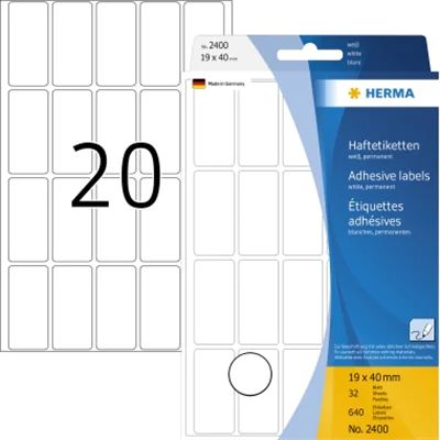 HERMA Vielzwecketikett 2400 19x40mm Papier weiß 640 St./Pack. HERMA Vielzwecketikett 2400 19x40mm Papier weiß 640 St./Pack.