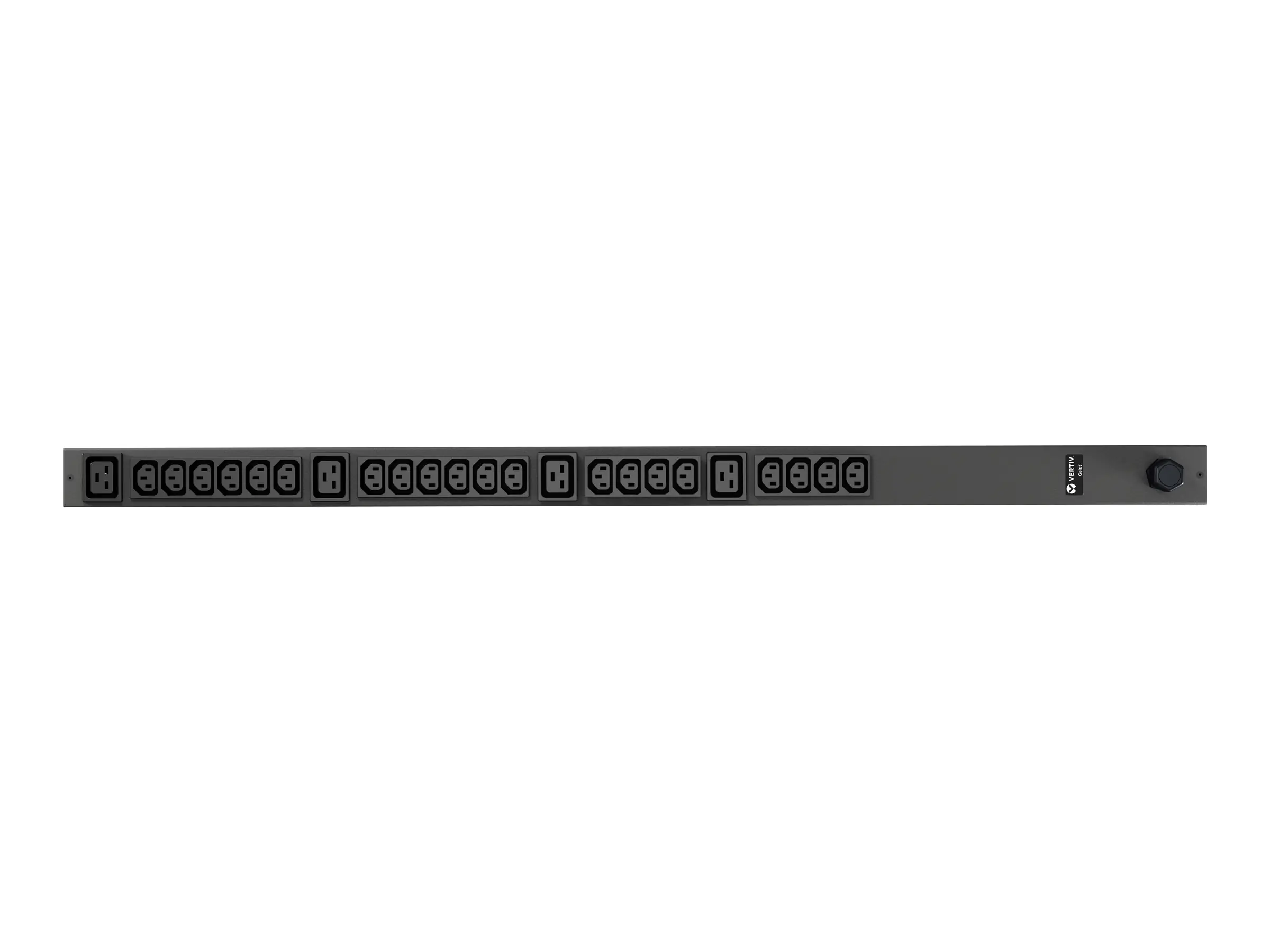 Vertiv Geist Basic VP7551 - Stromverteilungseinheit (Rack - einbaufähig) - Wechselstrom 230 V - 3.6 kW - Eingabe, Eingang IEC 60309 2P+E - Ausgangsanschlüsse: 24 (20 x IEC 60320 C13, 4 x IEC 60320 C19) - 0U - schwarze Pulverbeschichtung