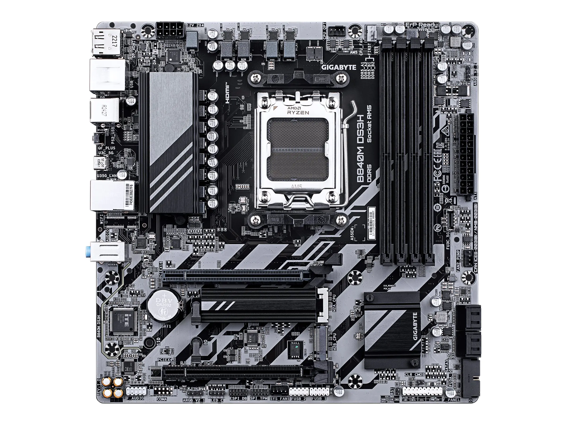 Gigabyte B840M DS3H - Motherboard - micro ATX - Socket AM5 - AMD B840 Chipsatz - USB-C 3.2 Gen 1, USB 3.2 Gen 1 - 2.5 Gigabit LAN - Onboard-Grafik (CPU erforderlich) - HD Audio (8-Kanal)