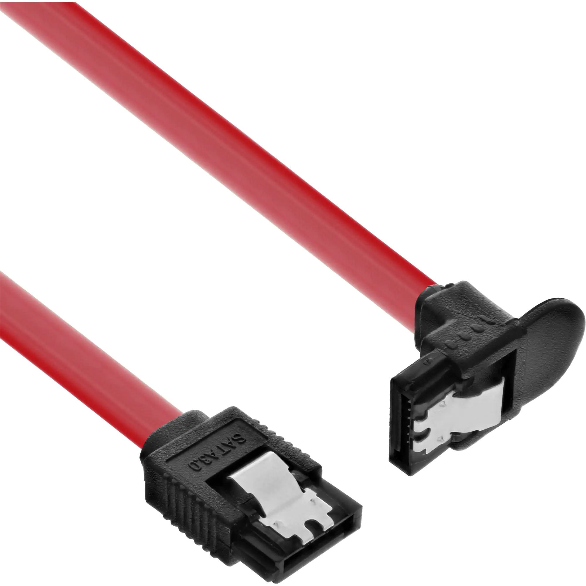 InLine - SATA-Kabel - Serial ATA 150/300/600 - SATA zu SATA - 30 cm - 90° Stecker, eingerastet, rund - Rot