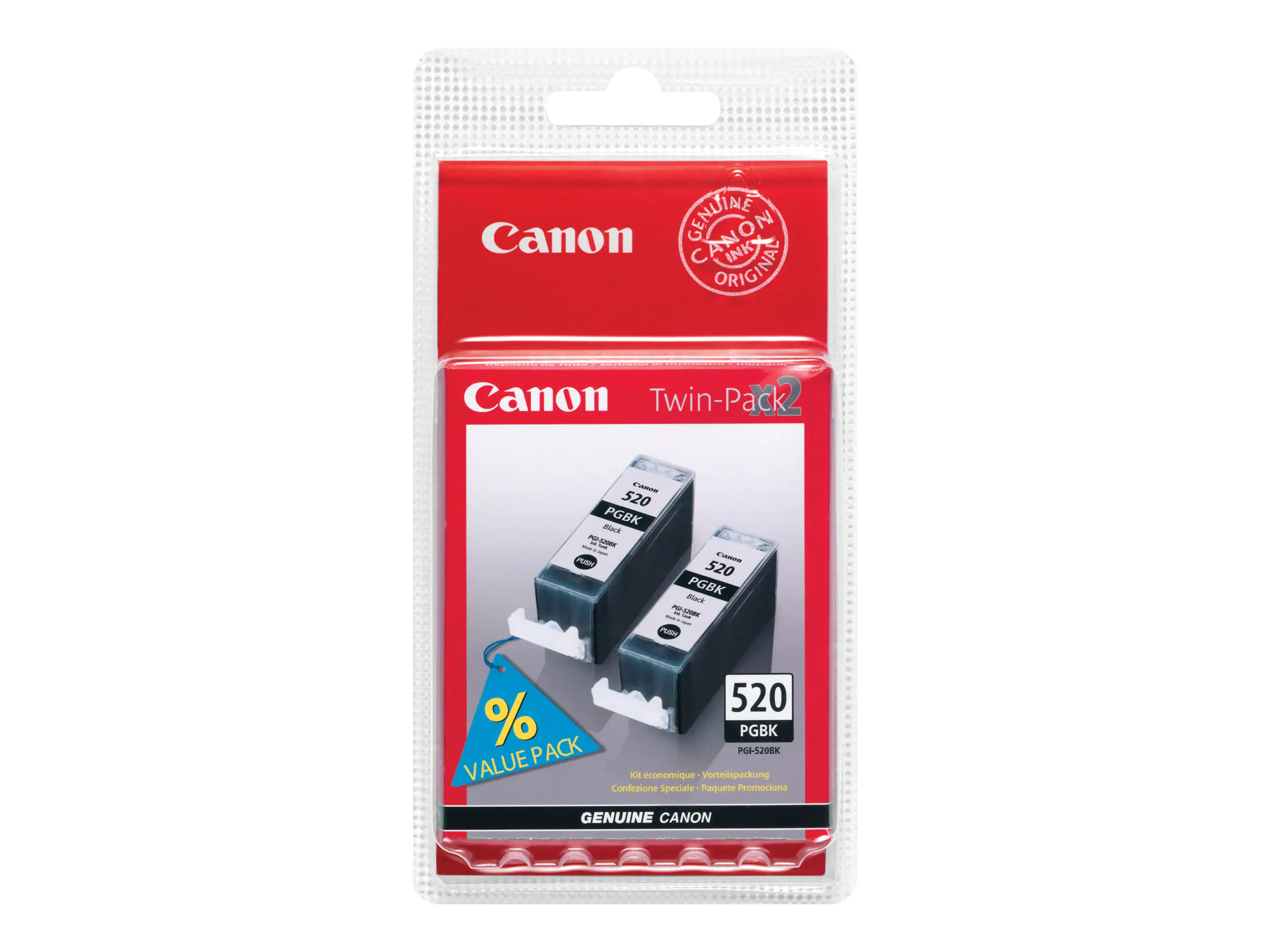 Canon PGI-520BK Twin Pack - 2er-Pack - 19 ml - Schwarz - Original - Tintenbehälter - für PIXMA iP3600, iP4700, MP540, MP550, MP560, MP620, MP630, MP640, MP980, MP990, MX860, MX870