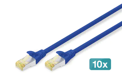 Digitus - Patch-Kabel - RJ-45 (M) zu RJ-45 (M) - 25 cm - SFTP - CAT 6a - halogenfrei, geformt, ohne Haken - Blau (Packung mit 10)