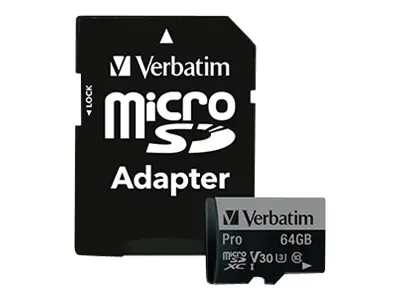 Verbatim PRO - Flash-Speicherkarte (SD-Adapter inbegriffen) - 64 GB - UHS Class 3 / Class10 - 300x/600x - microSDXC UHS-I Verbatim PRO - Flash-Speicherkarte (SD-Adapter inbegriffen) - 64 GB - UHS Class 3 / Class10 - 300x/600x - microSDXC UHS-I