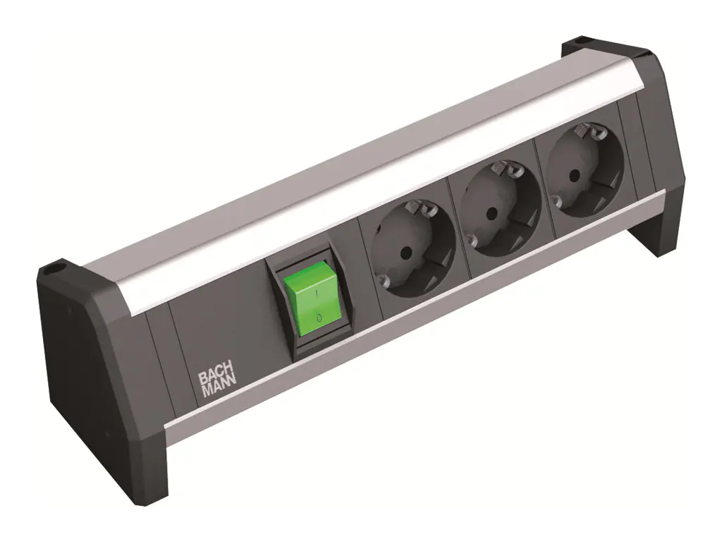 Bachmann DESK - Steckdosenleiste - Wechselstrom 230 V - Ausgangsanschlüsse: 3 (CEE 7/4) - 3 m Schnur - Deutschland - Schwarz