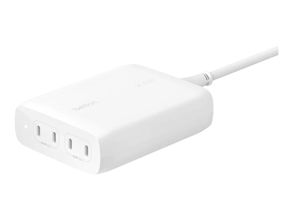 Belkin BoostCharge Pro - Netzteil - GaN-Technologie - 200 Watt - 5 A - Fast Charge, Power Delivery 3.1, PD 3.0 - 4 Ausgabeanschlussstellen (USB-C) WCH015VFWH