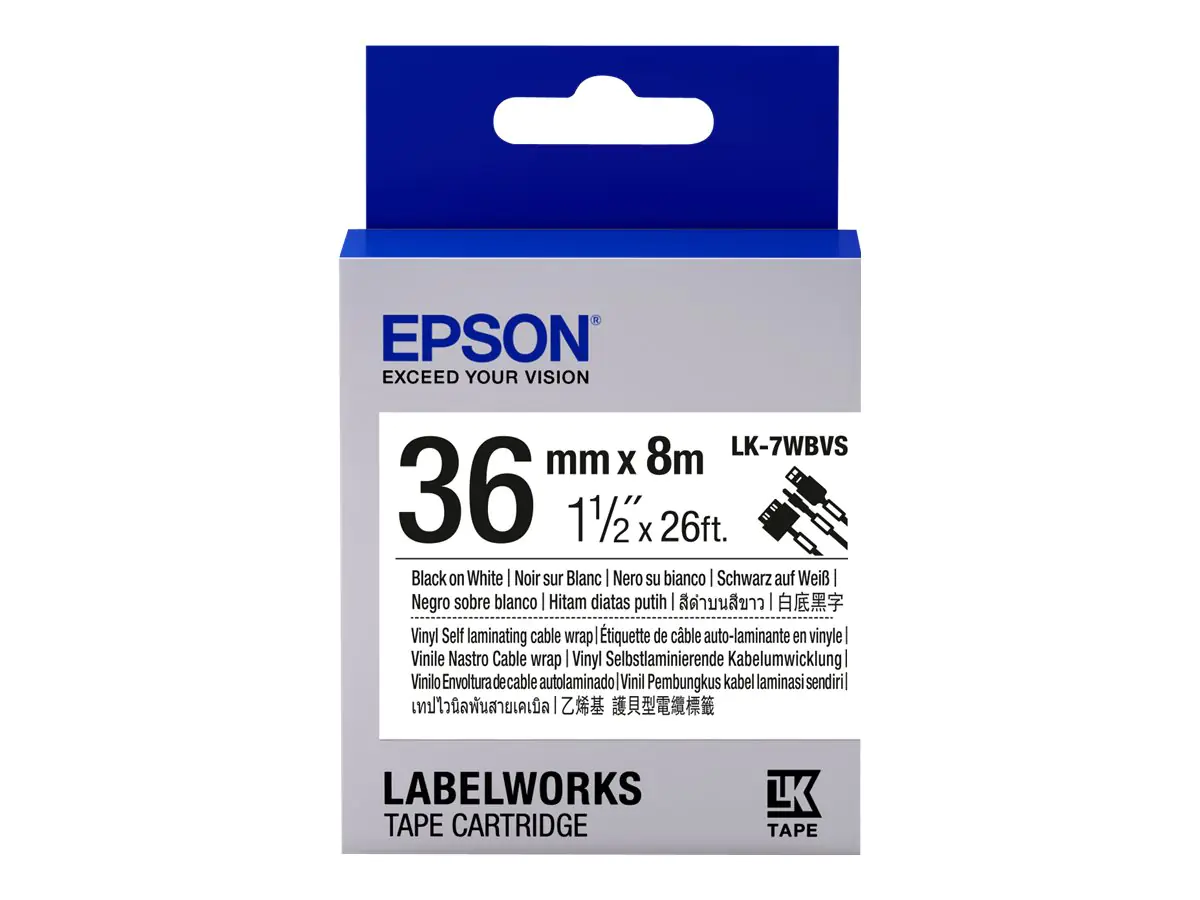 Epson LK-7WBVS - Vinyl - Schwarz auf Weiß - Rolle (3,6 cm x 8 m) 1 Kassette(n) selbstlaminierendes Kabeletikettenband - für LabelWorks LW-1000P, LW-Z900FK