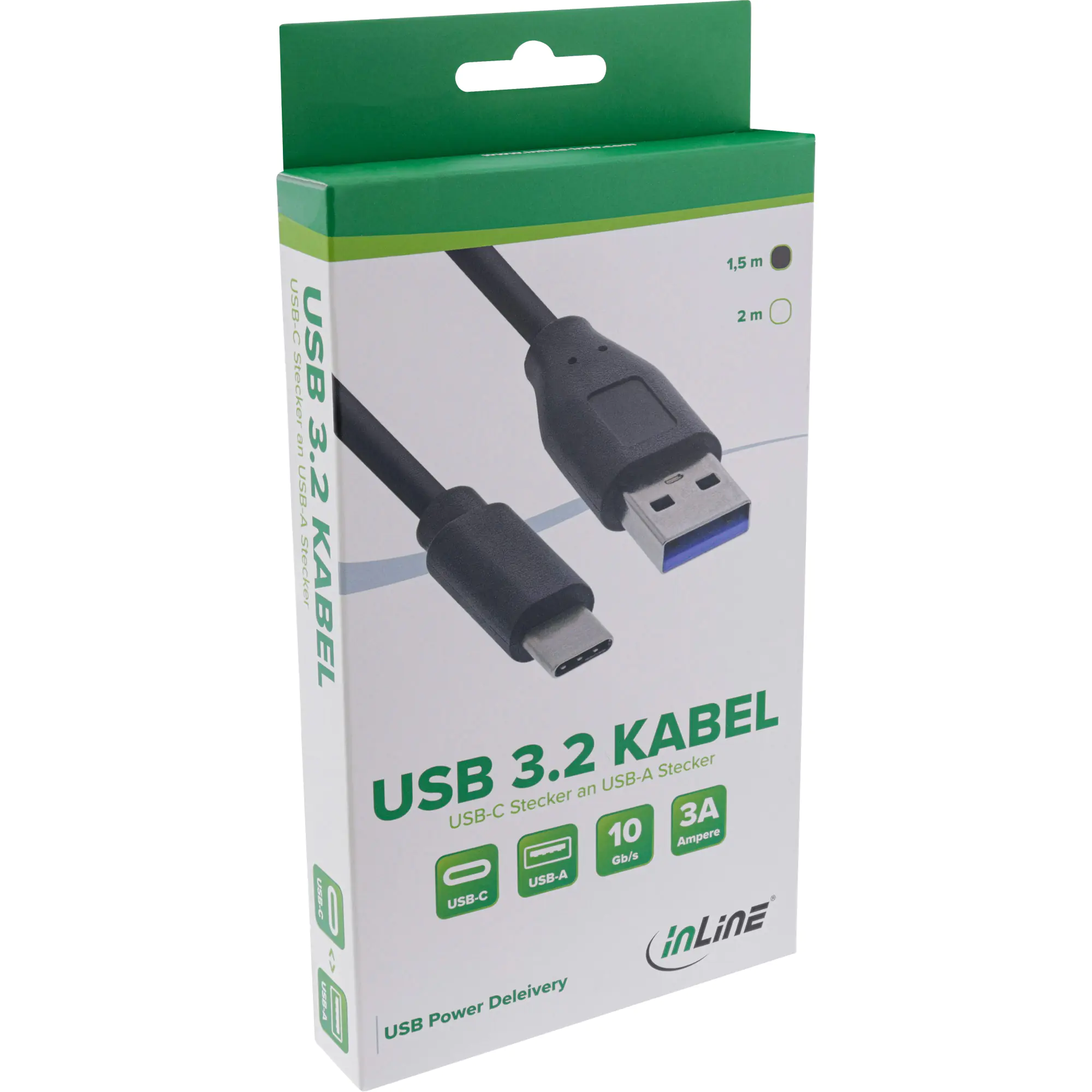 InLine USB 3.2 Gen.1x2 Kabel - USB-C Stecker an A Stecker - schwarz - 1,5m 35714