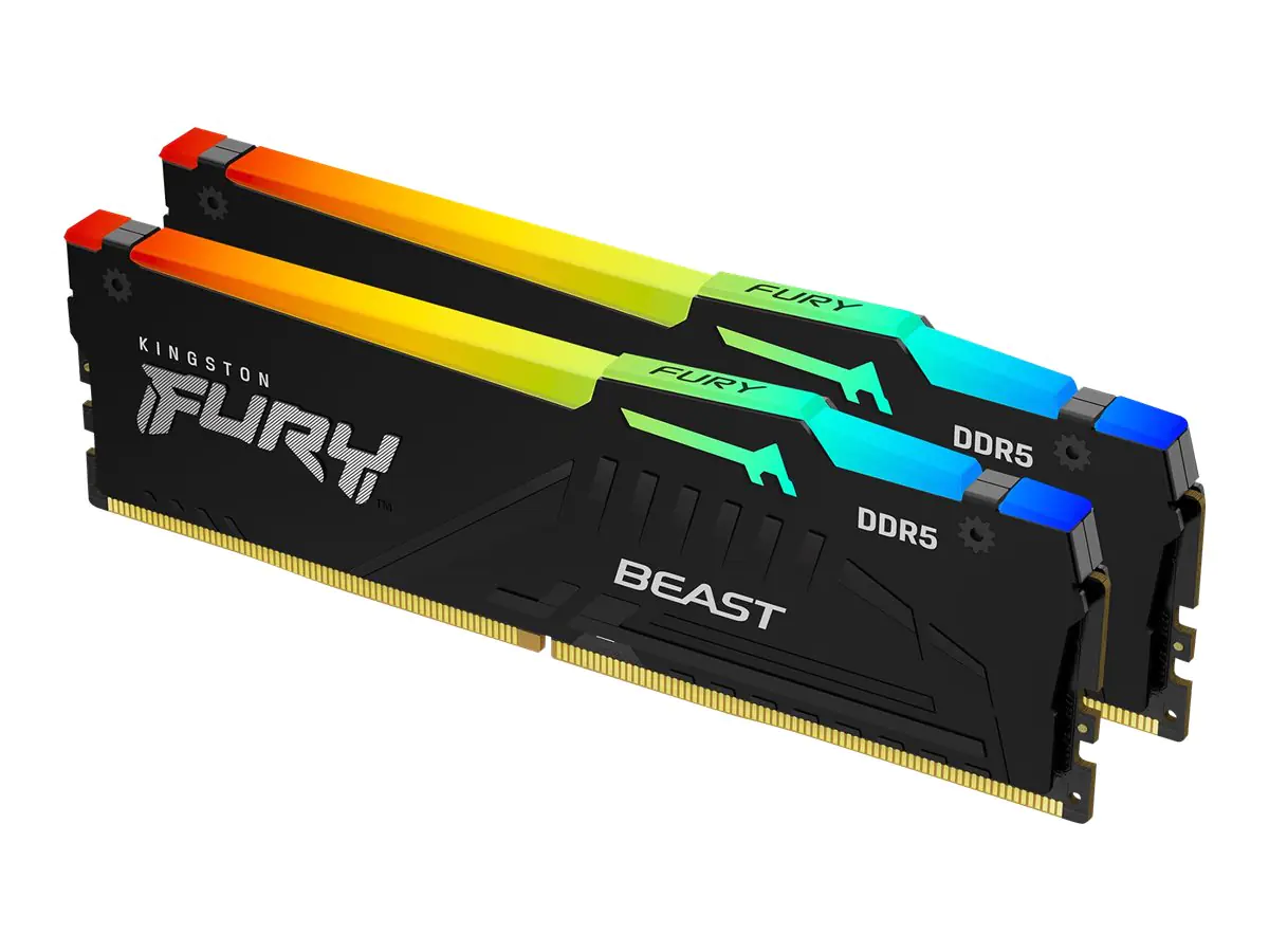 Kingston FURY Beast RGB - DDR5 - Kit - 16 GB: 2 x 8 GB - DIMM 288-PIN - 5200 MHz / PC5-41600 - CL36 - 1.25 V - ungepuffert - on-die ECC - Schwarz