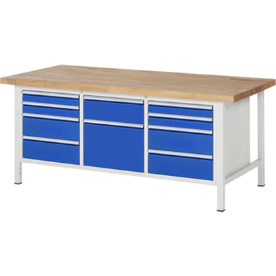 RAU Werkbank 8000 2.000 x 840-1.040 x 900 mm (B x H x T) enzianblau lichtgrau