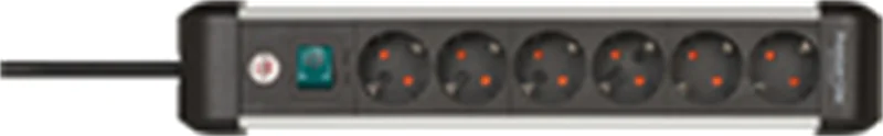 Brennenstuhl 1391030600, 3 m, Drinnen, Abgewinkelt, IP20, Schwarz, Silber, 6 AC-Ausgänge