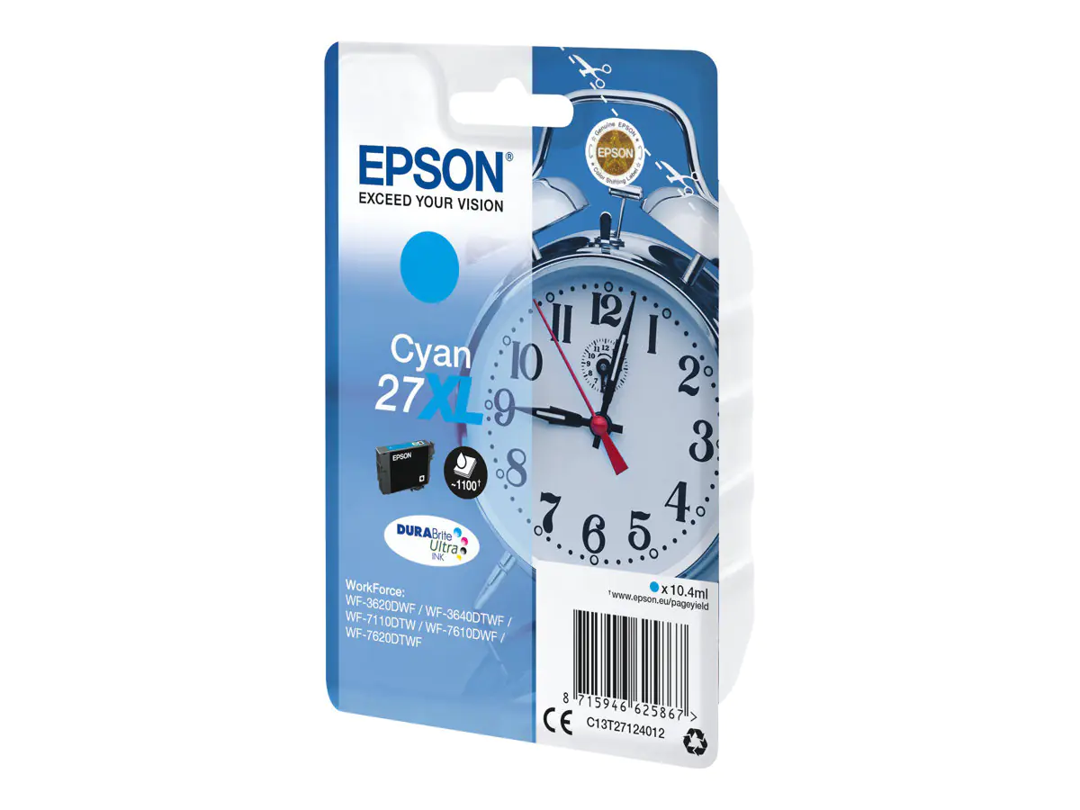 Epson Tinte C13T27124022 27XL Cyan 1.100 Seiten 10,4 ml Große Füllmenge 1 Stück