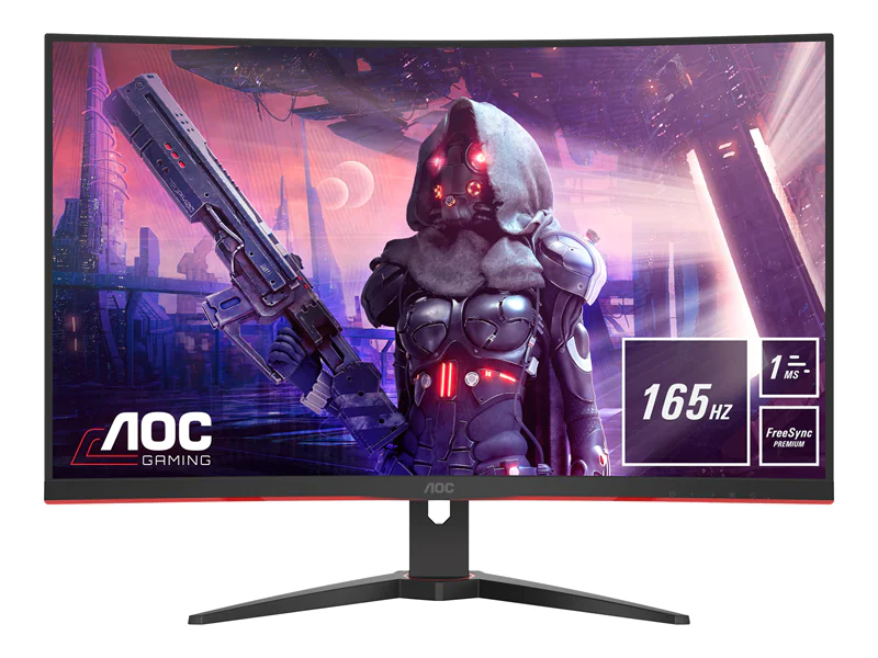 AOC Gaming CQ32G2SE/BK - LED-Monitor - Gaming - gebogen - 80 cm (32") (31.5" sichtbar) - 2560 x 1440 QHD @ 165 Hz - VA - 300 cd/m² - 3000:1 - 1 ms - 2xHDMI, DisplayPort - Lautsprecher - Schwarz, Rot