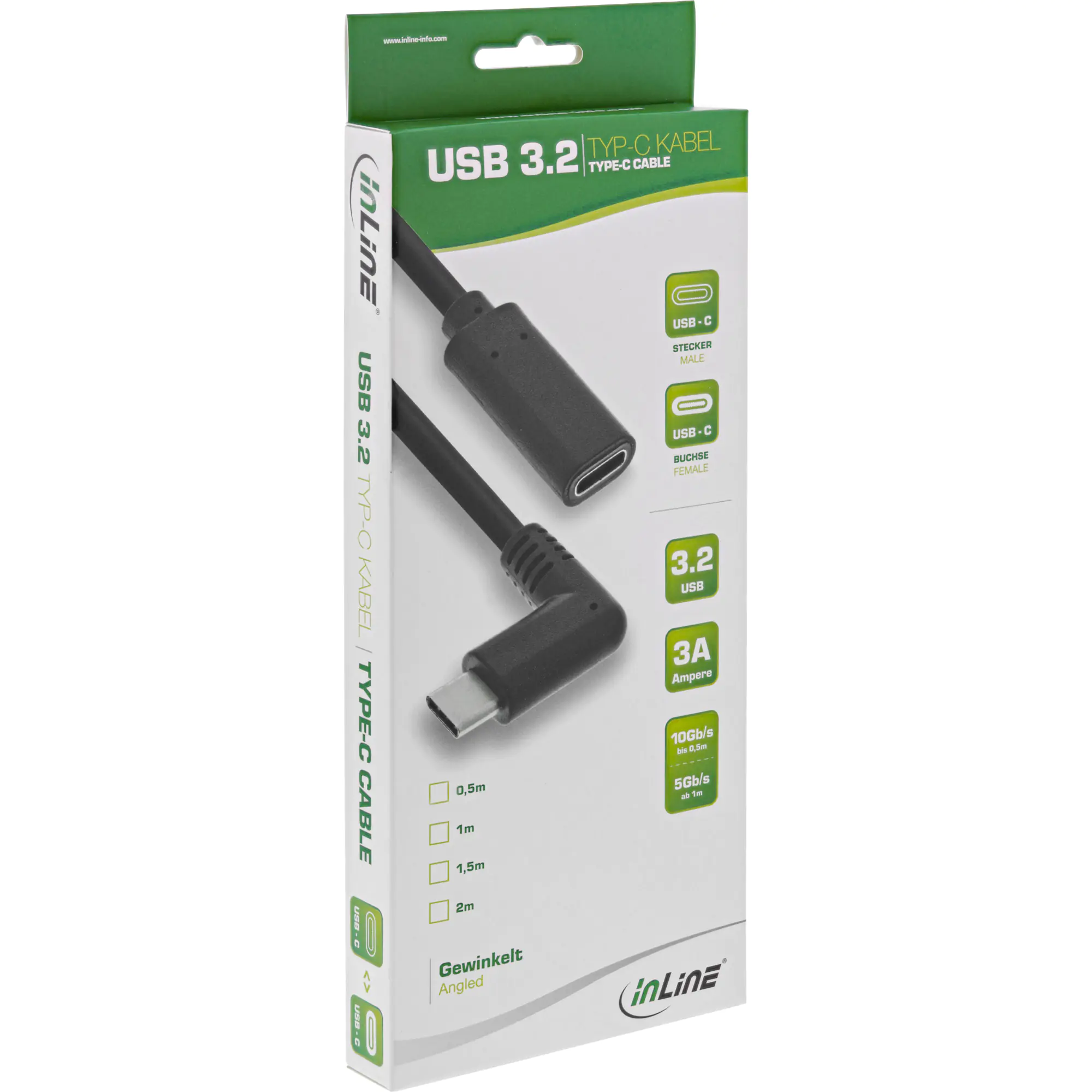 InLine - USB-Verlängerungskabel - 24 pin USB-C (M) gewinkelt zu 24 pin USB-C (W) - USB 3.2 Gen 1 - 3 A - 1 m - unterstützt Stromversorgung - Schwarz InLine - USB-Verlängerungskabel - 24 pin USB-C (M) gewinkelt zu 24 pin USB-C (W) - USB 3.2 Gen 1 - 3 A - 1 m - unterstützt Stromversorgung - Schwarz