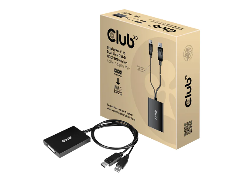 Club 3D - DisplayPort/DVI-Adapter - Dual Link - USB (nur Strom), DisplayPort (M) zu DVI-D (W) - DisplayPort 1.2a - 60 cm - USB-Strom, aktiv