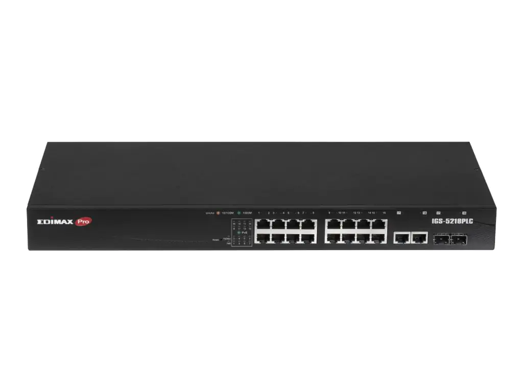 Edimax Pro IGS-5218PLC - Switch - Industrie, Überwachung, VLAN, PoE+, Web, Smart - Smart - 16 x 10/100/1000 (PoE+)