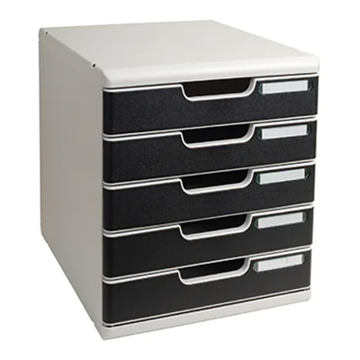 Exacompta Schubladenbox MODULO 5 Schubladen DIN A4+ Polystyrol Gehäusefarbe: lichtgrau Farbe der Schublade: schwarz Exacompta Schubladenbox MODULO 5 Schubladen DIN A4+ Polystyrol Gehäusefarbe: lichtgrau Farbe der Schublade: schwarz