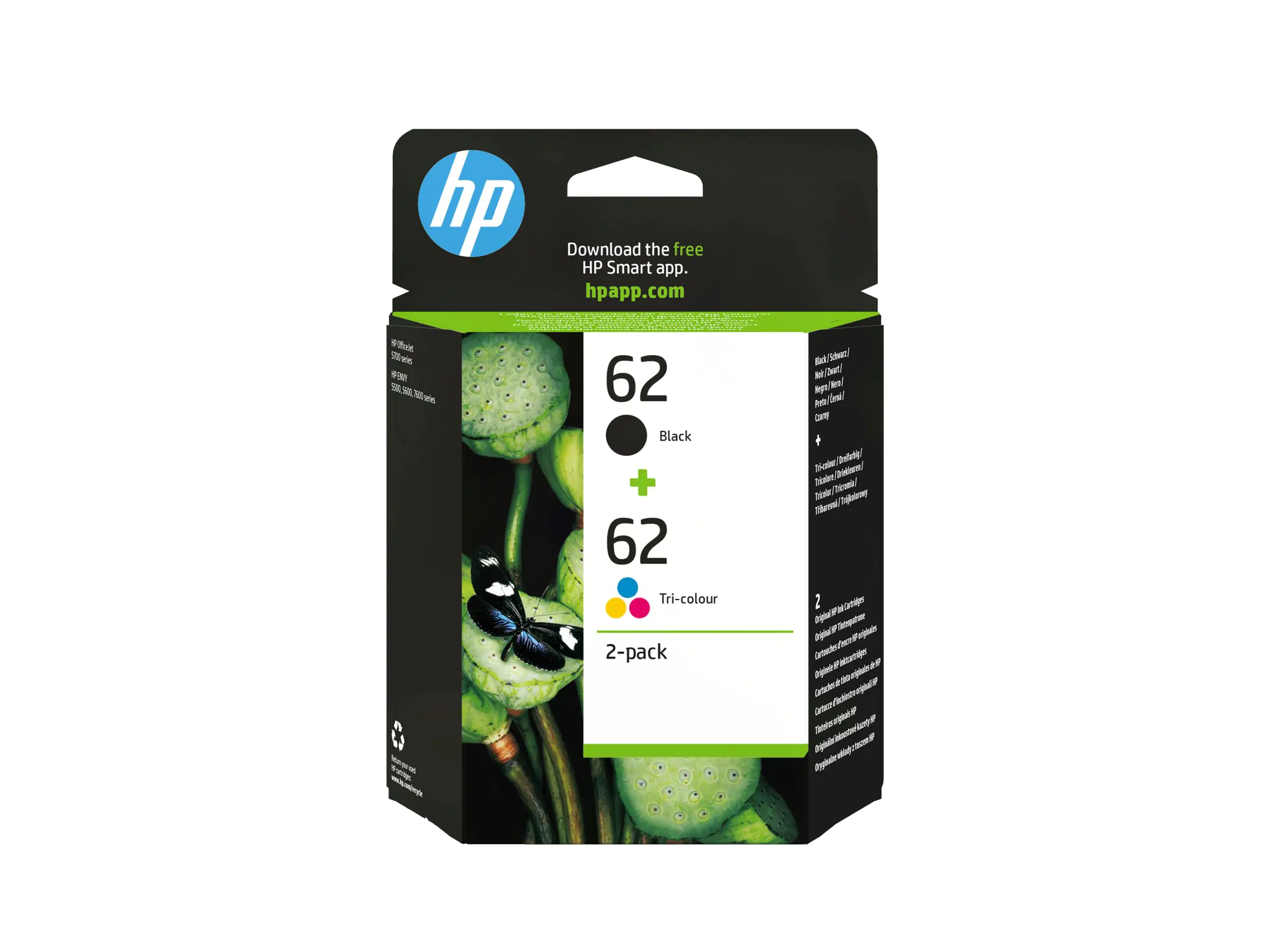 HP 62 - 2er-Pack - pigmentiertes Schwarz, Farbe (Cyan, Magenta, Gelb) N9J71AE