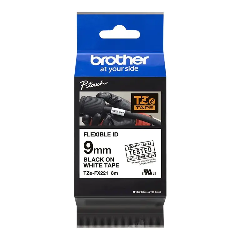 Brother TZFX221 - Schwarz auf Weiß - Rolle (0,9 cm x 8 m) Flexitape - für Brother PT-D600, H200; P-Touch PT-E550; P-Touch Cube Plus PT-P710; P-Touch Pro PT-H111