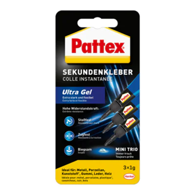 Pattex Sekundenkleber UltraGel Mini Trio PSMG3 Tube 1g 3 St./Pack. Pattex Sekundenkleber UltraGel Mini Trio PSMG3 Tube 1g 3 St./Pack.