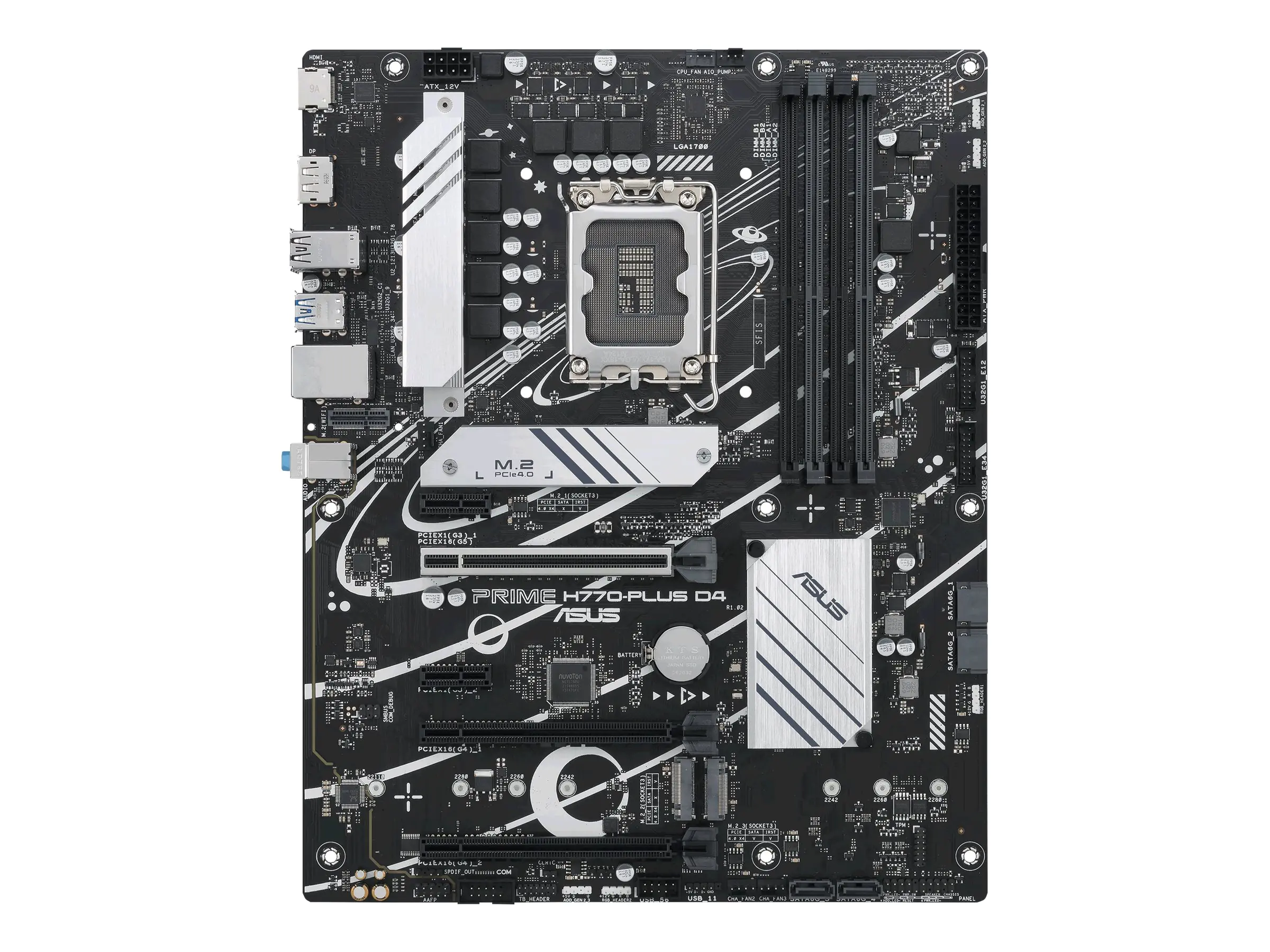 ASUS PRIME H770-PLUS D4 - Motherboard - ATX - LGA1700-Sockel - H770 Chipsatz - USB4, USB-C 3.2 Gen2, USB 3.2 Gen 2, USB 3.2 Gen 1 - 2.5 Gigabit LAN - Onboard-Grafik (CPU erforderlich) - HD Audio (8-Kanal)