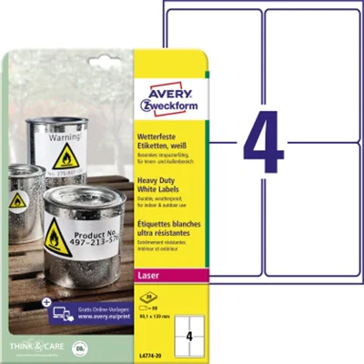 Avery Zweckform Folienetikett L4774-20 99,1x135mm 80 St./Pack. Avery Zweckform Folienetikett L4774-20 99,1x135mm 80 St./Pack.