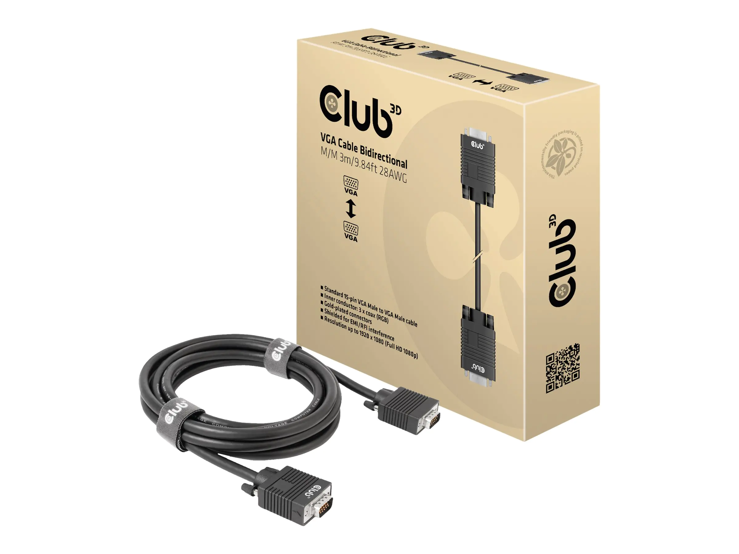 Club 3D - VGA-Kabel - HD-15 (VGA) (M) zu HD-15 (VGA) (M) - 3 m - 1080p-Unterstützung