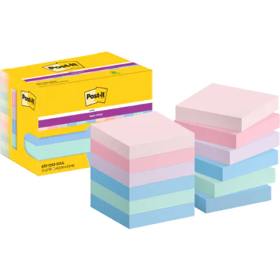Post-it Haftnotiz Super Sticky Notes Soulful Collection 47,6 x 47,6 mm (B x H) je 2 x rosa, flamingopink, flieder, mint, 4 x denimblau 90 Bl./Block 12 Block/Pack. Post-it Haftnotiz Super Sticky Notes Soulful Collection 47,6 x 47,6 mm (B x H) je 2 x rosa, flamingopink, flieder, mint, 4 x denimblau 90 Bl./Block 12 Block/Pack.
