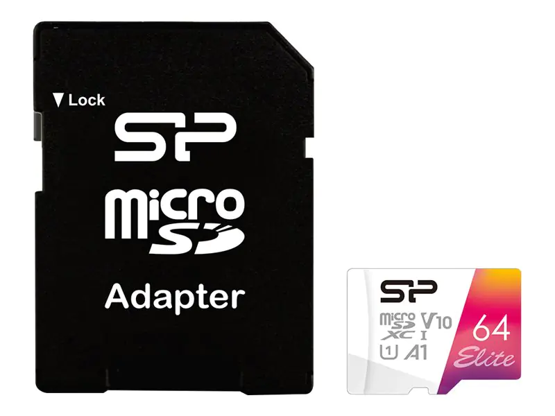 SILICON POWER Elite - Flash-Speicherkarte (microSDXC-an-SD-Adapter inbegriffen) - 64 GB - A1 / Video Class V10 / UHS-I U1 / Class10 - microSDXC UHS-I