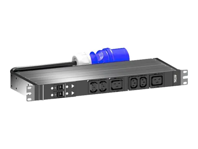 Rittal PDU Basic - Stromverteilungseinheit (Rack - einbaufähig) - Wechselstrom 230 V - 7.4 kW - 1-phasig - Ausgangsanschlüsse: 6 (2 x IEC 60320 C19, 4 x IEC 60320 C13) - 1U (19") - 3 m Schnur