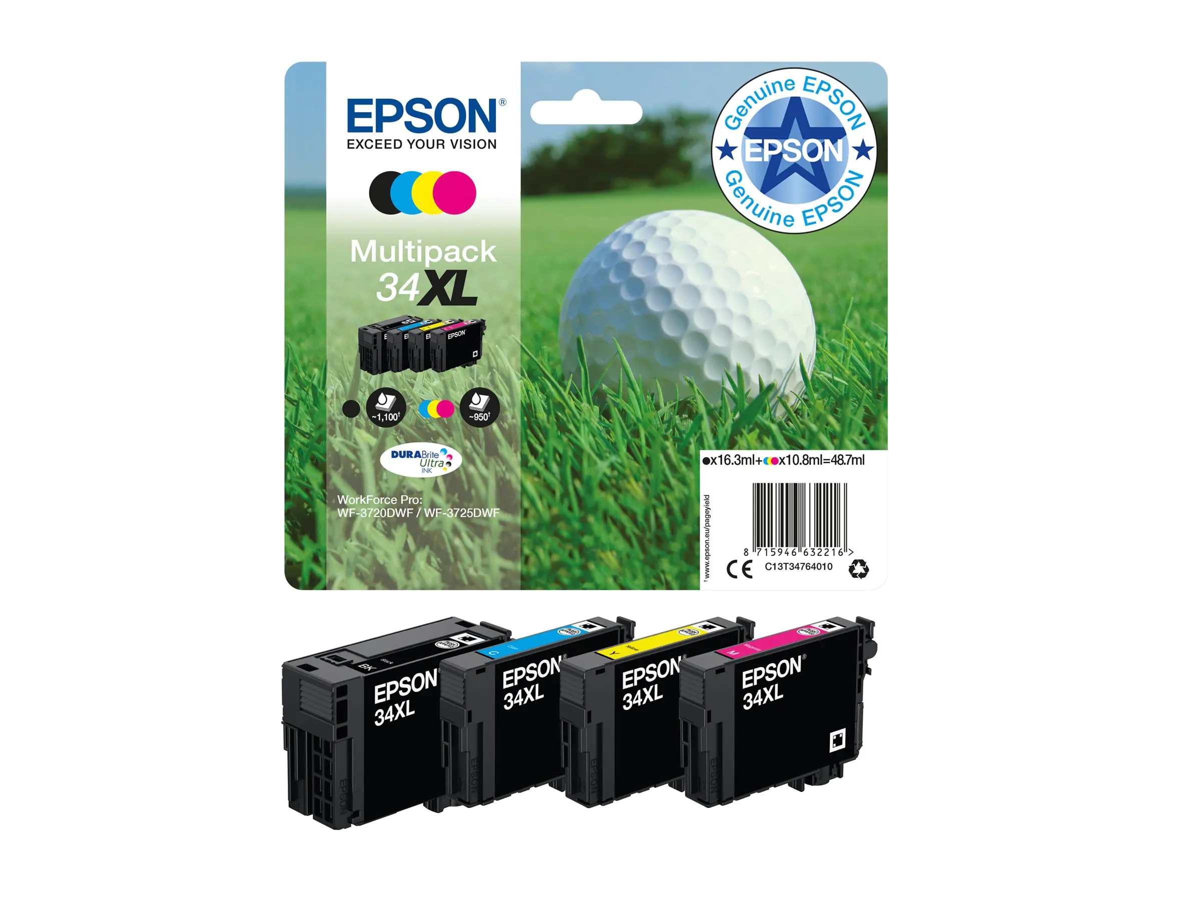 Epson 34XL - 4er-Pack - XL - Schwarz, Gelb, Cyan, Magenta C13T34764010