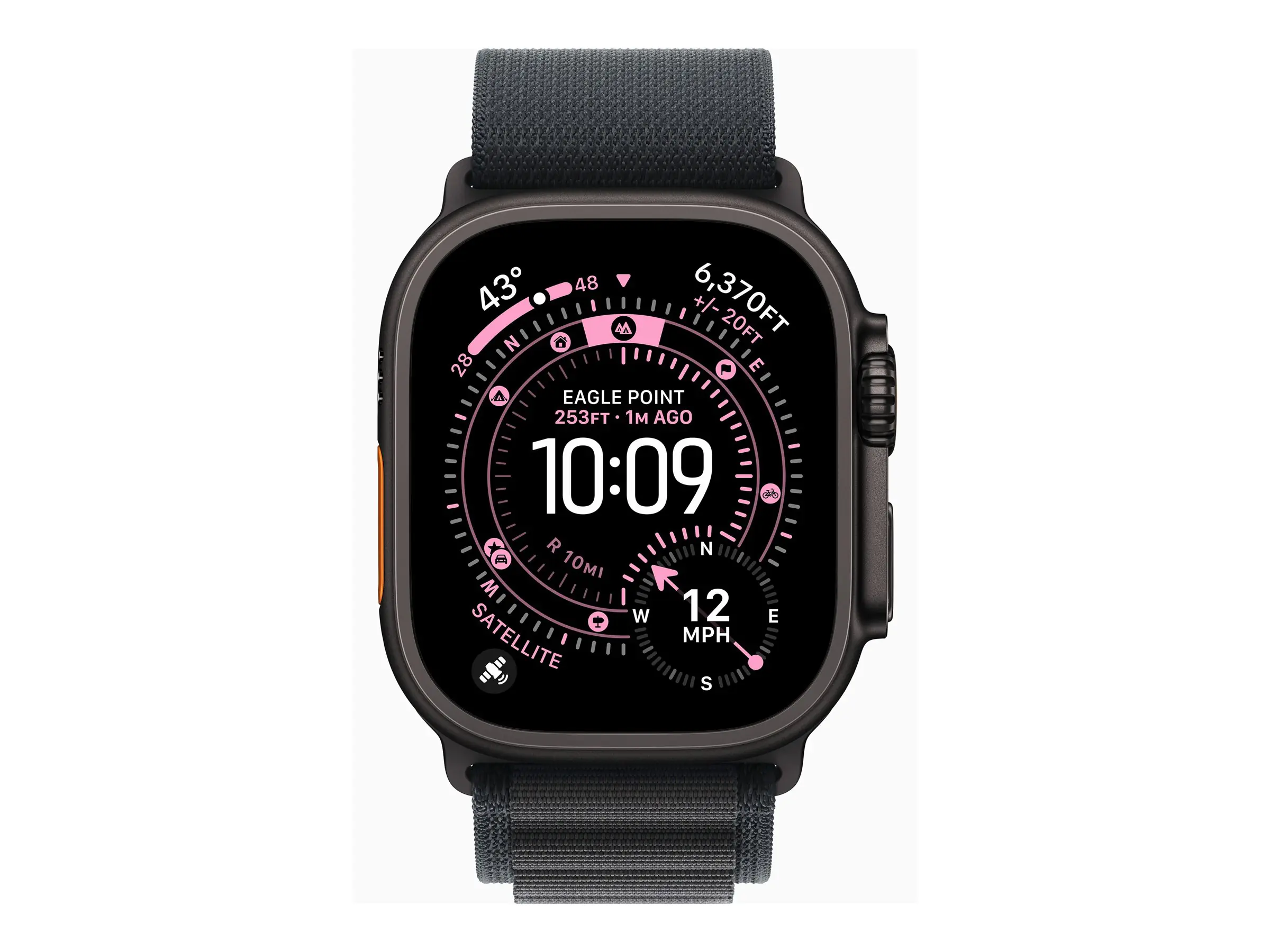 Apple Watch Ultra 3 - 49 mm - Black Titanium - intelligente Uhr mit Alpine Loop - Stoff - schwarz - Bandgröße: S - 64 GB - LTE, NFC, Wi-Fi 4, UWB, Bluetooth - 5G - 61.8 g